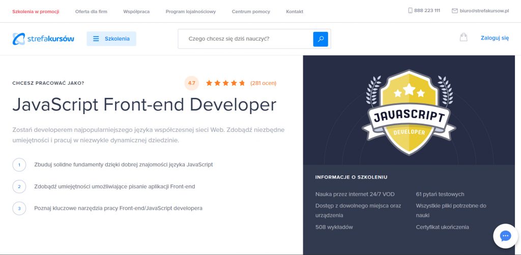 Ścieżka kariery JavaScript na Strefie Kursów