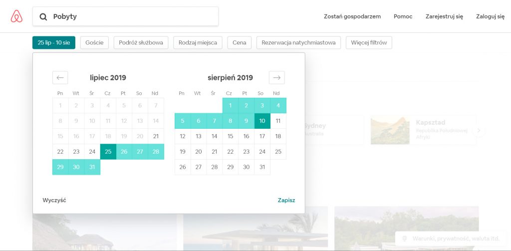 Kalendarz Airbnb