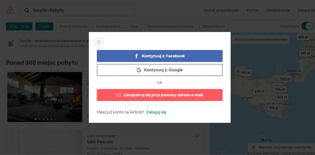 Rejestracja w Airbnb